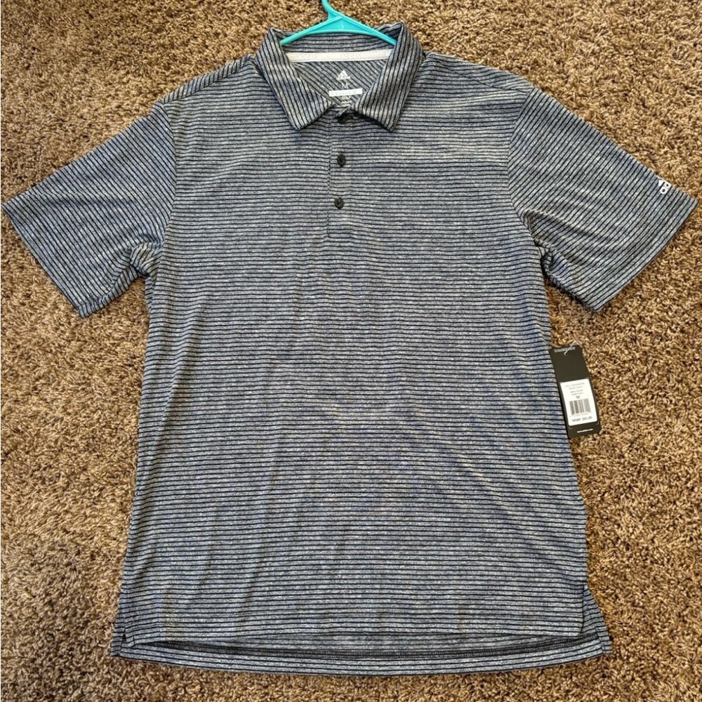 Adidas Golf Polo Shirt Men’s M Grey With Black Stripe NWT